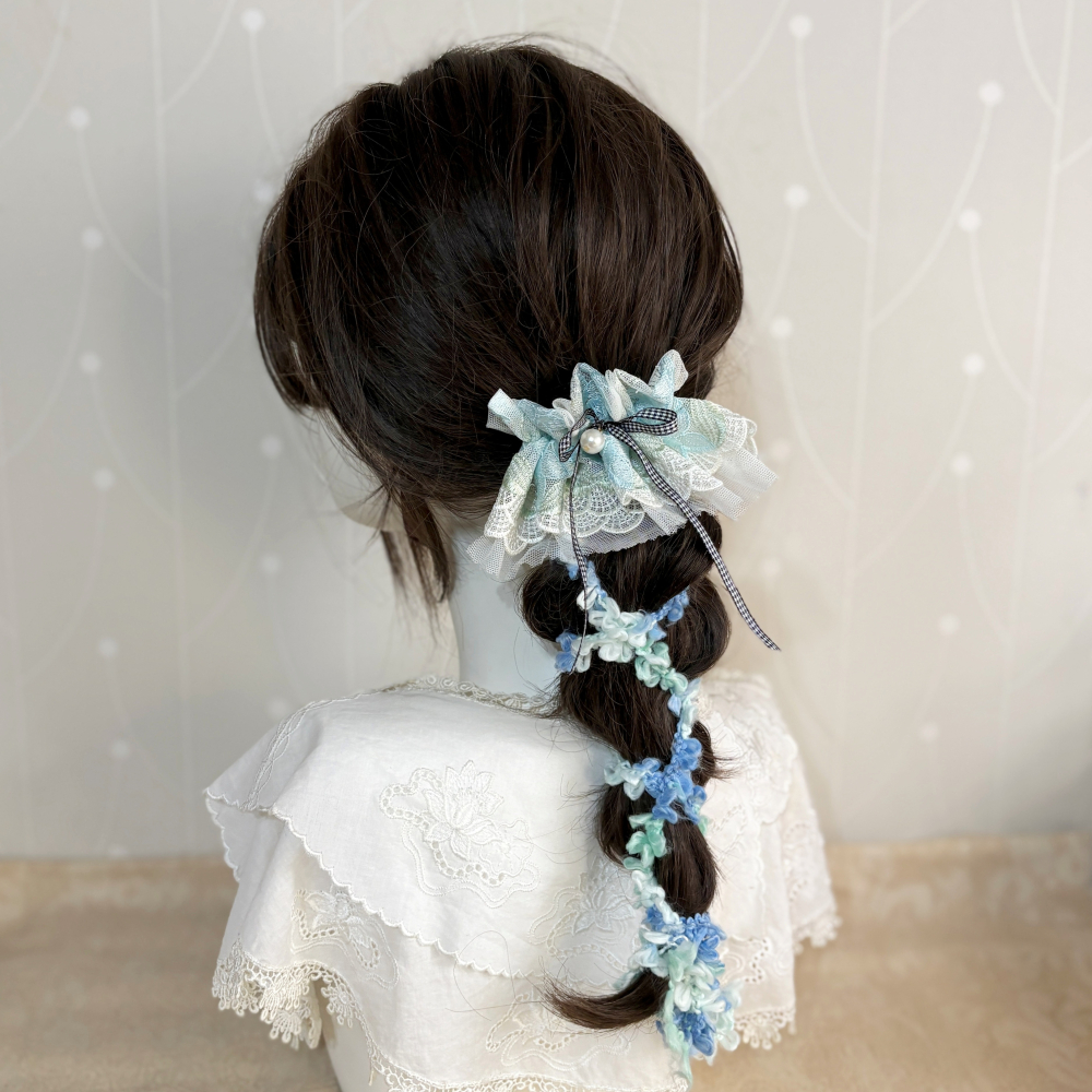 刺繡蕾絲皺褶髮夾/ 馬尾夾 編織髮插 馬尾插 髮叉 髮梳 邊夾 髮飾 壓夾 瀏海夾 彈簧夾 法國夾 法式夾 自動夾-細節圖4