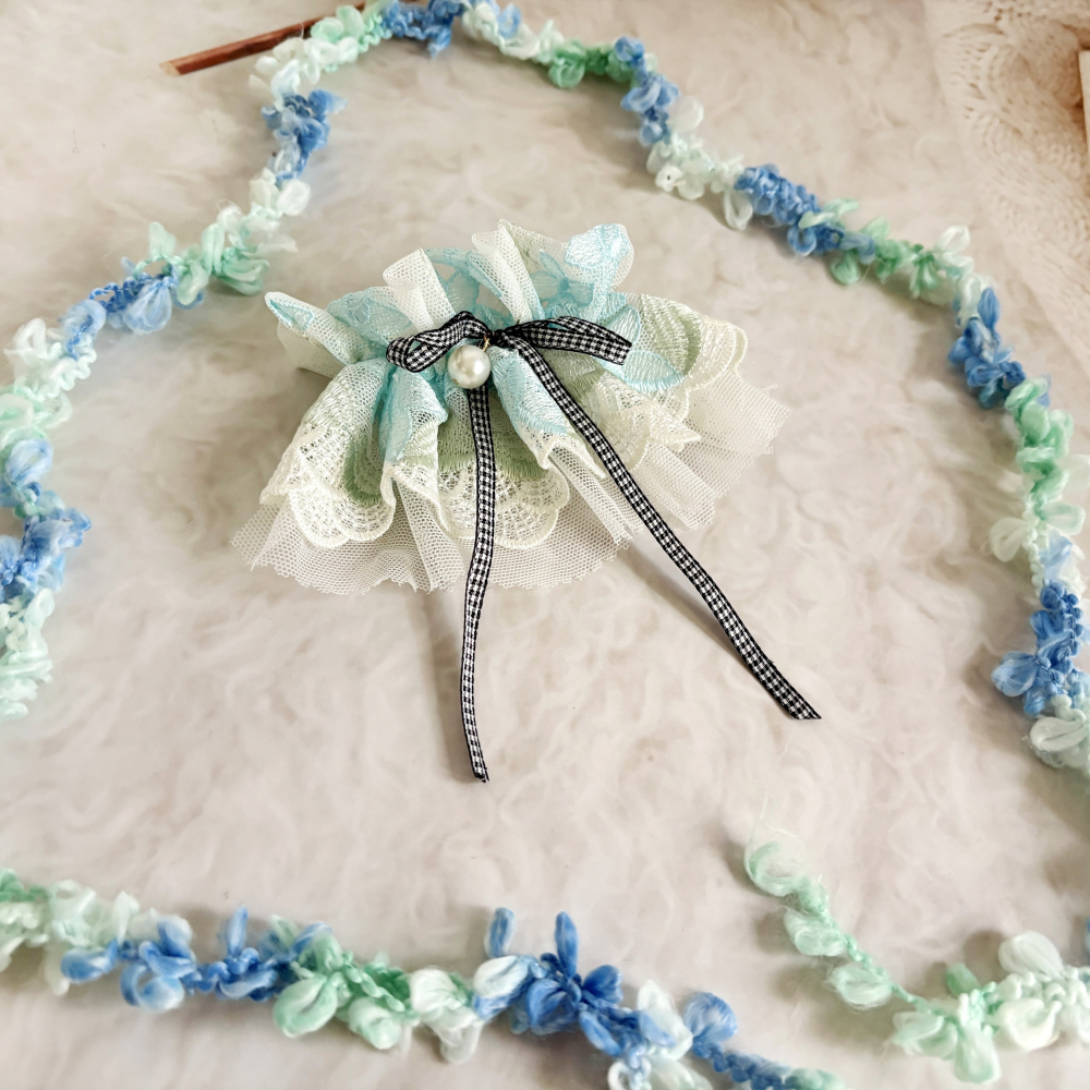 刺繡蕾絲皺褶髮夾/ 馬尾夾 編織髮插 馬尾插 髮叉 髮梳 邊夾 髮飾 壓夾 瀏海夾 彈簧夾 法國夾 法式夾 自動夾-細節圖5