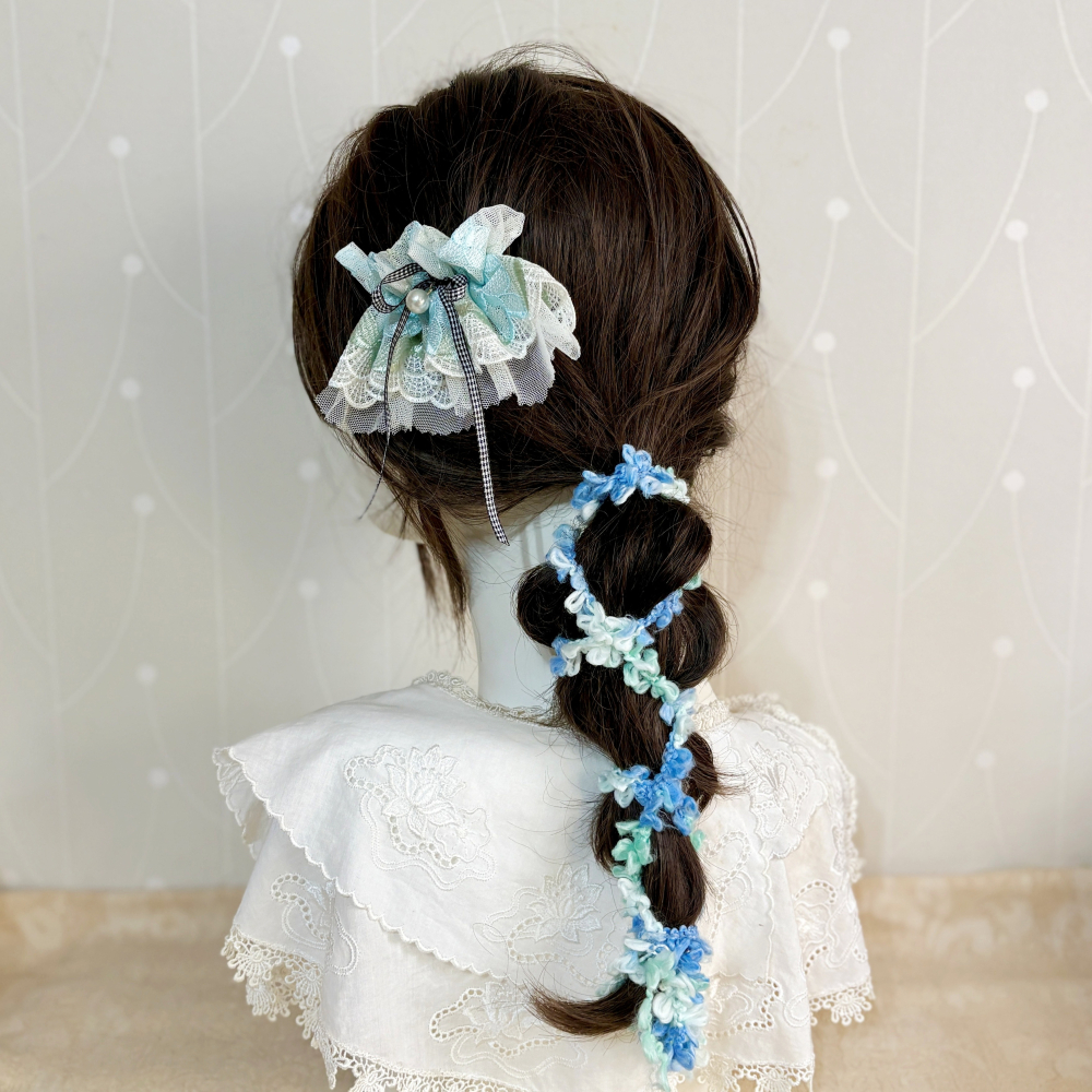 刺繡蕾絲皺褶髮夾/ 馬尾夾 編織髮插 馬尾插 髮叉 髮梳 邊夾 髮飾 壓夾 瀏海夾 彈簧夾 法國夾 法式夾 自動夾-細節圖6