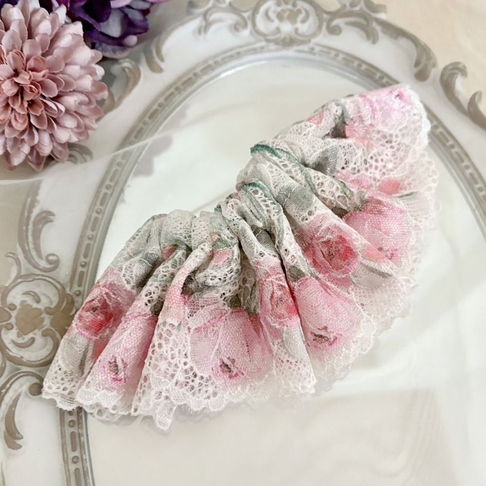 ＊哈娜髮飾＊法式刺繡蕾絲大腸圈/ 髮圈 大腸髮圈 髮束 髮繩 髮飾 頭飾 禮物-細節圖2