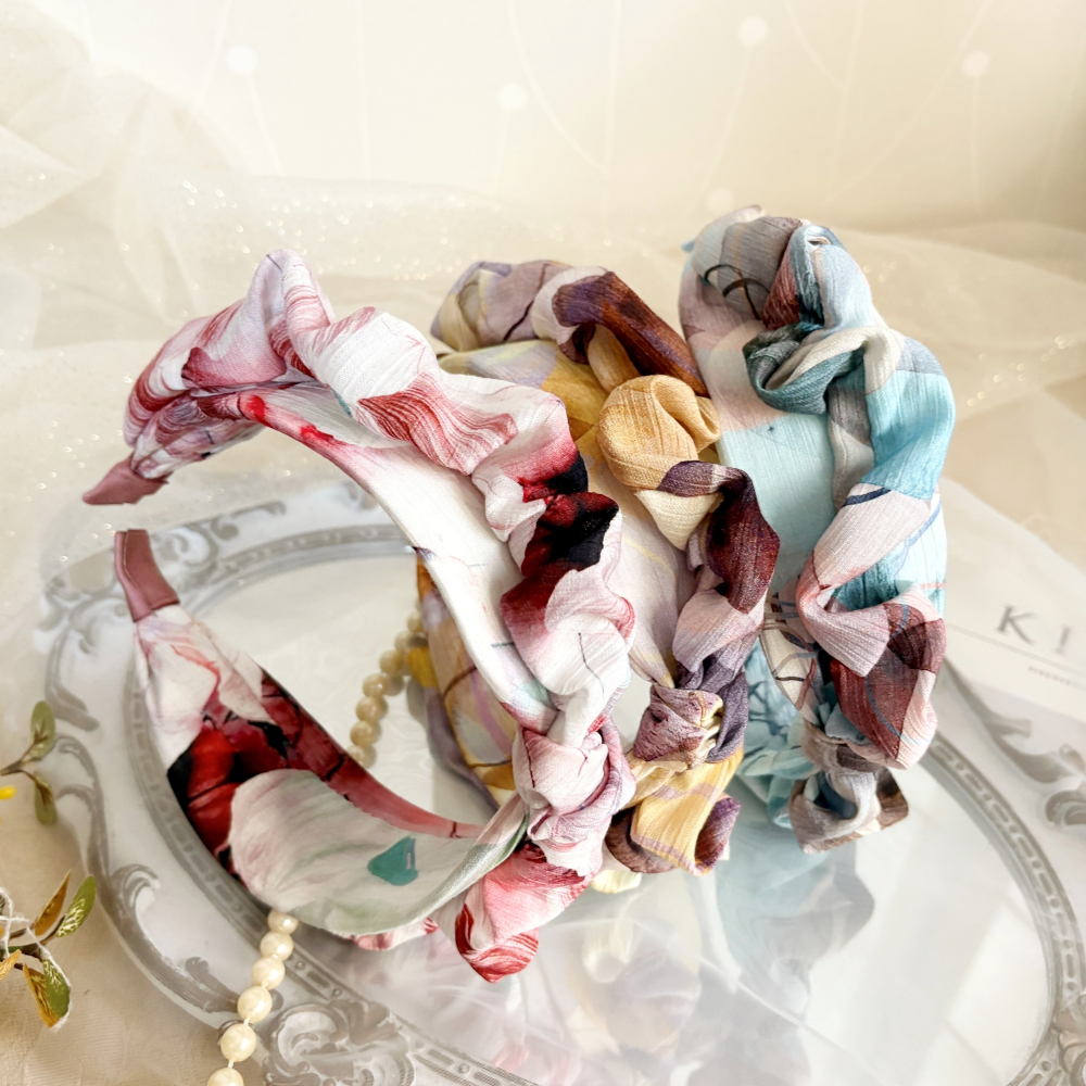 ＊哈娜髮飾＊荷葉皺褶髮箍 寬髮箍 髮帶式寬版打結髮箍 髮圈 髮束 髮圈 髮窟 頭箍 頭巾 高顱頂髮窟 頭飾 手工髮飾-細節圖4