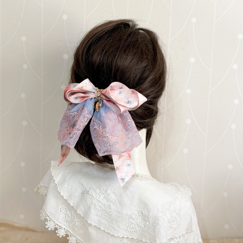 ＊哈娜髮飾＊法式蕾絲香蕉夾 鯊魚夾 大腸圈 髮圈 馬尾夾 髮夾 蝴蝶結相交夾 壓夾 三爪夾 包頭抓夾 髮叉 髮梳 邊夾-細節圖2