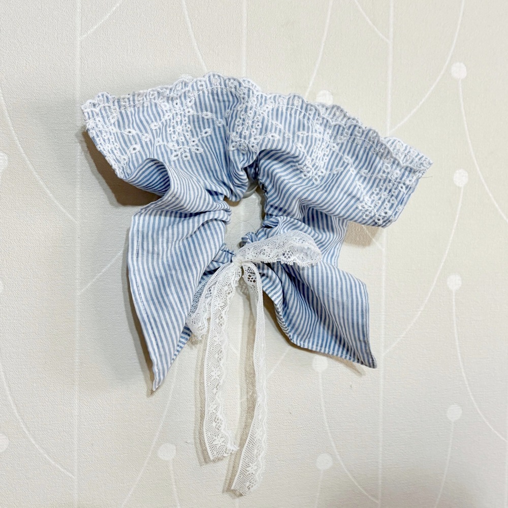 ＊哈娜髮飾＊方形大腸圈/ 髮圈 刺繡蕾絲 藍白條紋腸圈 棉布大腸髮圈 髮束 髮繩 髮飾 頭飾 禮物-細節圖3
