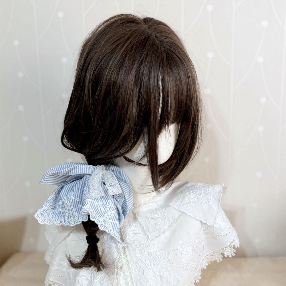 ＊哈娜髮飾＊方形大腸圈/ 髮圈 刺繡蕾絲 藍白條紋腸圈 棉布大腸髮圈 髮束 髮繩 髮飾 頭飾 禮物-細節圖2