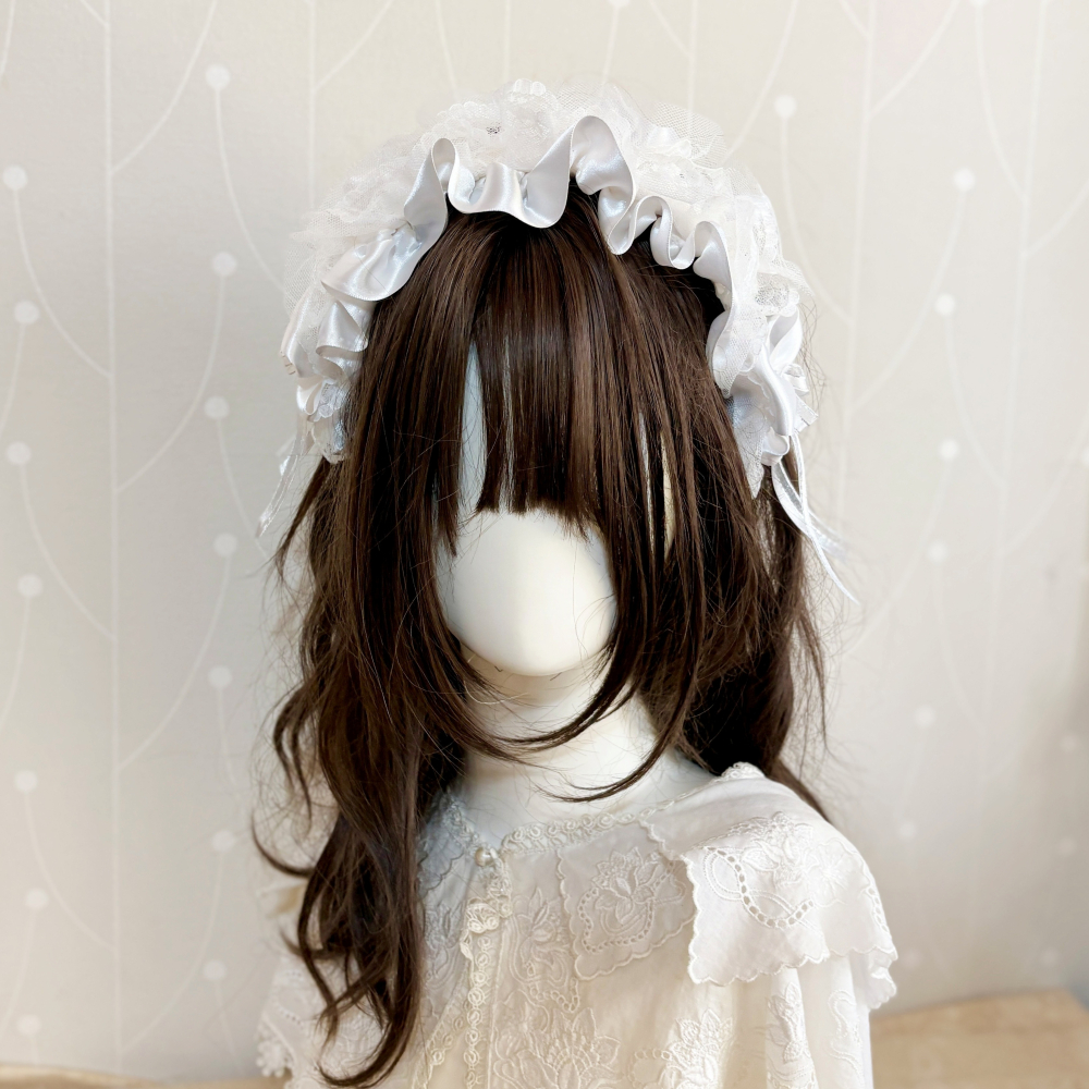 ＊哈娜髮飾＊荷葉皺褶髮箍 白色 蘿莉塔 髮帶式寬版髮箍 髮圈 髮窟 頭箍 頭巾 高顱頂髮窟 頭飾 手工髮飾-細節圖2