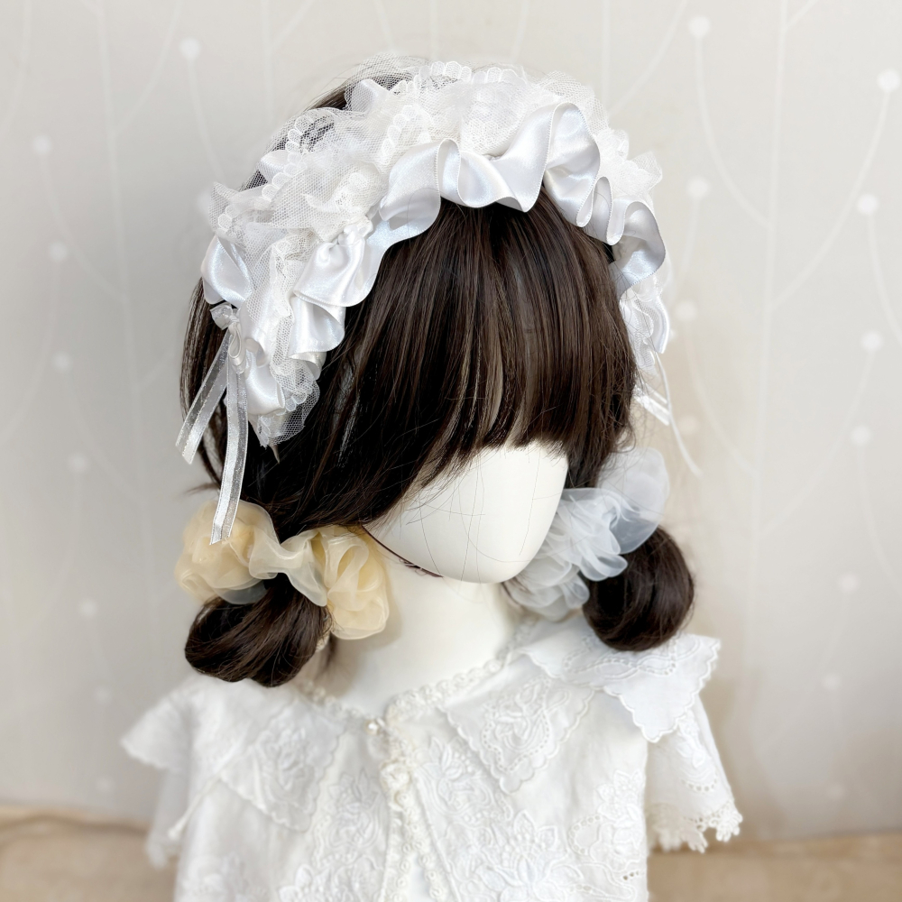 ＊哈娜髮飾＊荷葉皺褶髮箍 白色 蘿莉塔 髮帶式寬版髮箍 髮圈 髮窟 頭箍 頭巾 高顱頂髮窟 頭飾 手工髮飾-細節圖4