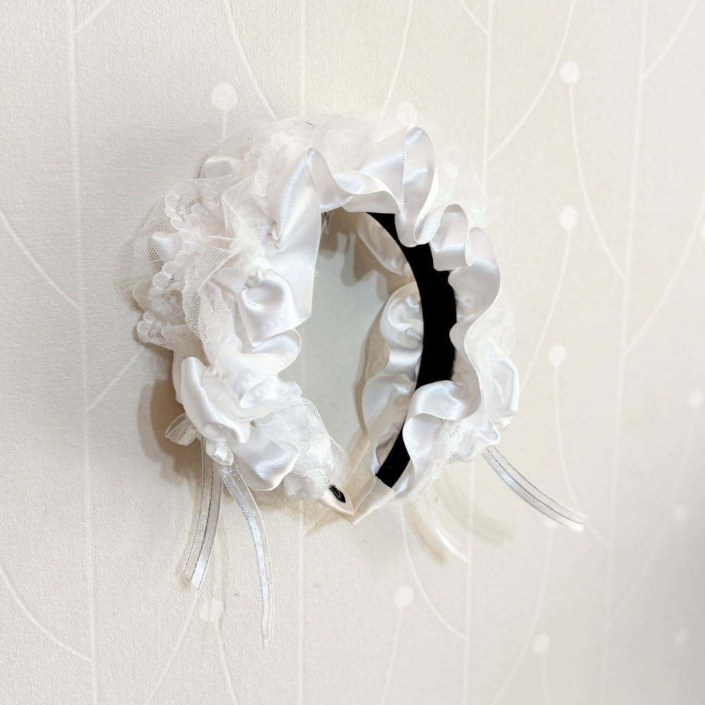 ＊哈娜髮飾＊荷葉皺褶髮箍 白色 蘿莉塔 髮帶式寬版髮箍 髮圈 髮窟 頭箍 頭巾 高顱頂髮窟 頭飾 手工髮飾-細節圖5