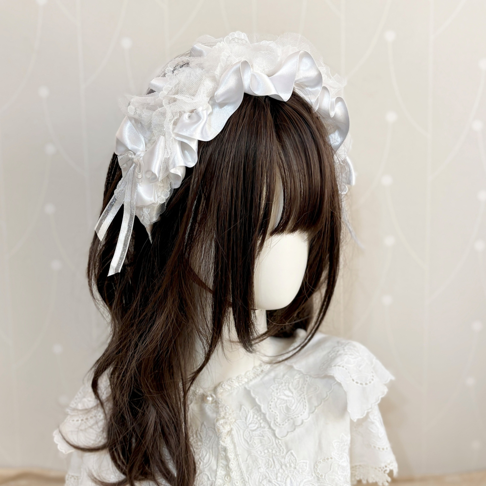 ＊哈娜髮飾＊荷葉皺褶髮箍 白色 蘿莉塔 髮帶式寬版髮箍 髮圈 髮窟 頭箍 頭巾 高顱頂髮窟 頭飾 手工髮飾-細節圖6