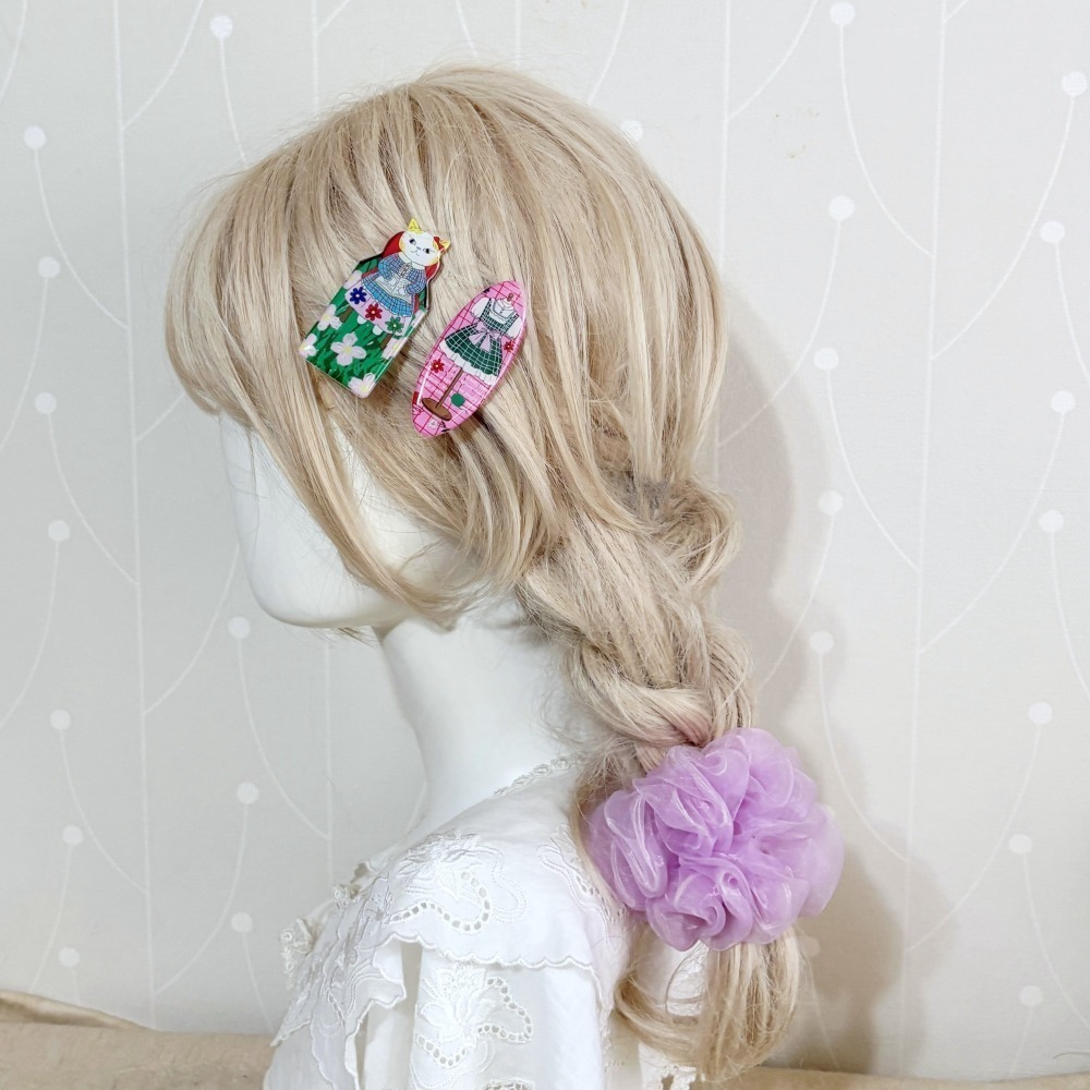 ＊哈娜髮飾＊獨家插畫髮夾 / 貓咪裁縫師 瀏海夾 滴膠壓克力壓夾 H夾 鴨夾 頭飾 髮飾 壓克力 童話風-細節圖5