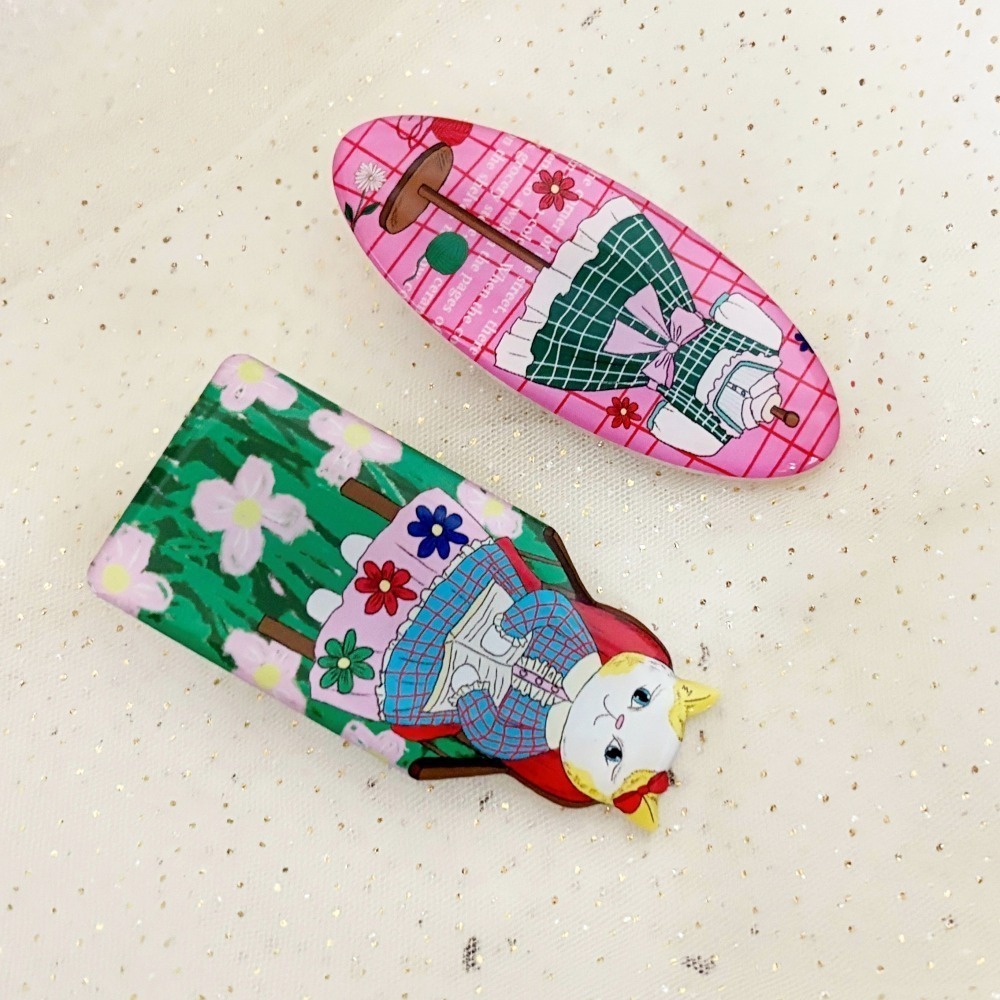 ＊哈娜髮飾＊獨家插畫髮夾 / 貓咪裁縫師 瀏海夾 滴膠壓克力壓夾 H夾 鴨夾 頭飾 髮飾 壓克力 童話風-細節圖9