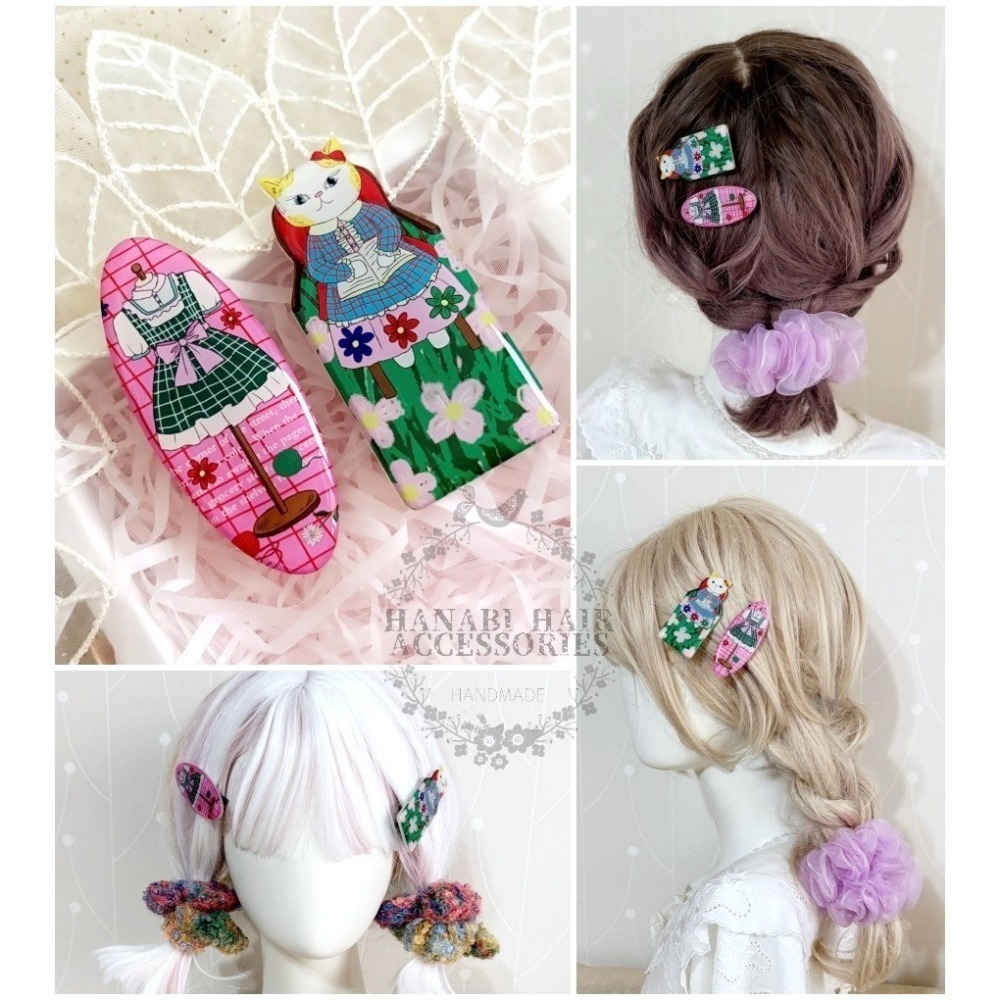 ＊哈娜髮飾＊獨家插畫髮夾 / 貓咪裁縫師 瀏海夾 滴膠壓克力壓夾 H夾 鴨夾 頭飾 髮飾 壓克力 童話風-細節圖10