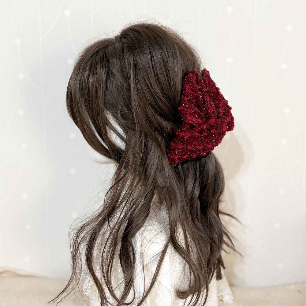 ＊哈娜髮飾＊三角抓夾 /水餃超大鯊魚夾 紅色小香 髮量多 馬尾 髮夾 包頭 公主頭 盤髮 頭飾 手工髮飾 獨家-細節圖5