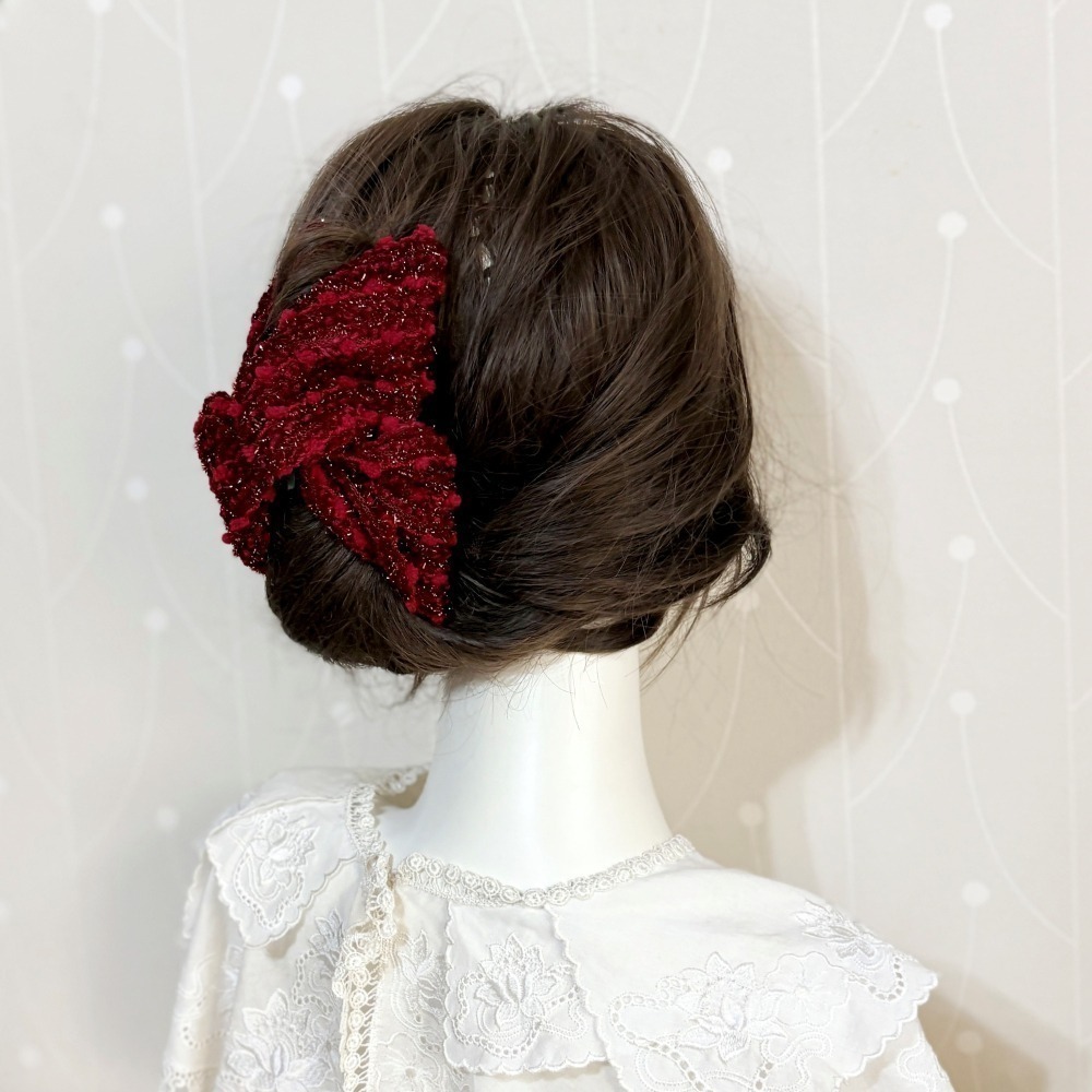 ＊哈娜髮飾＊三角抓夾 /水餃超大鯊魚夾 紅色小香 髮量多 馬尾 髮夾 包頭 公主頭 盤髮 頭飾 手工髮飾 獨家-細節圖4