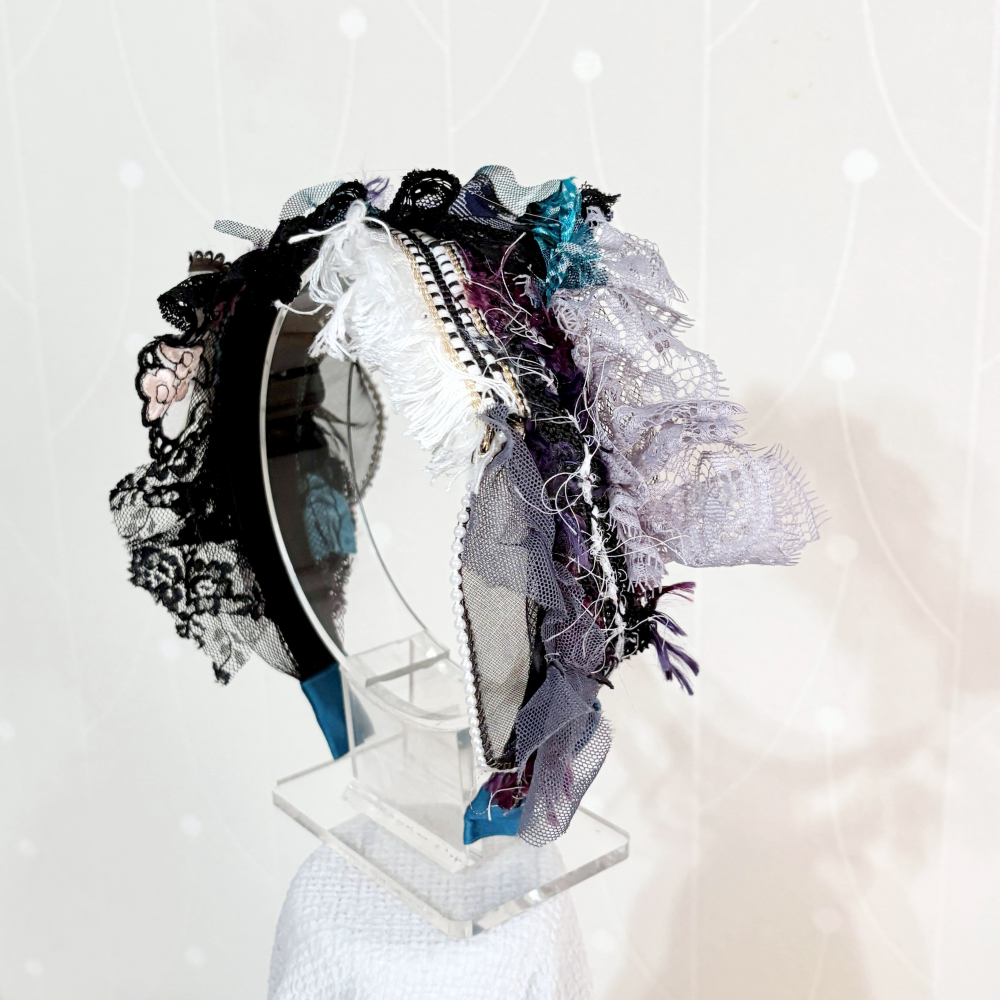 ＊哈娜髮飾＊手工拼接髮箍/ 寬版 寬邊 髮帶式刺繡蕾絲頭箍 髮窟 頭帶 頭飾 法枯 髮估-細節圖3