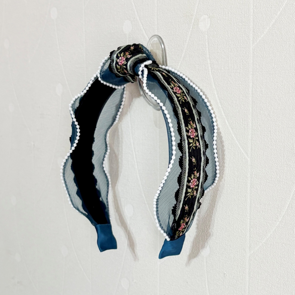 ＊哈娜髮飾＊手工拼接髮箍/ 寬版 寬邊 髮帶式刺繡蕾絲頭箍 髮窟 頭帶 頭飾 法枯 髮估-細節圖2