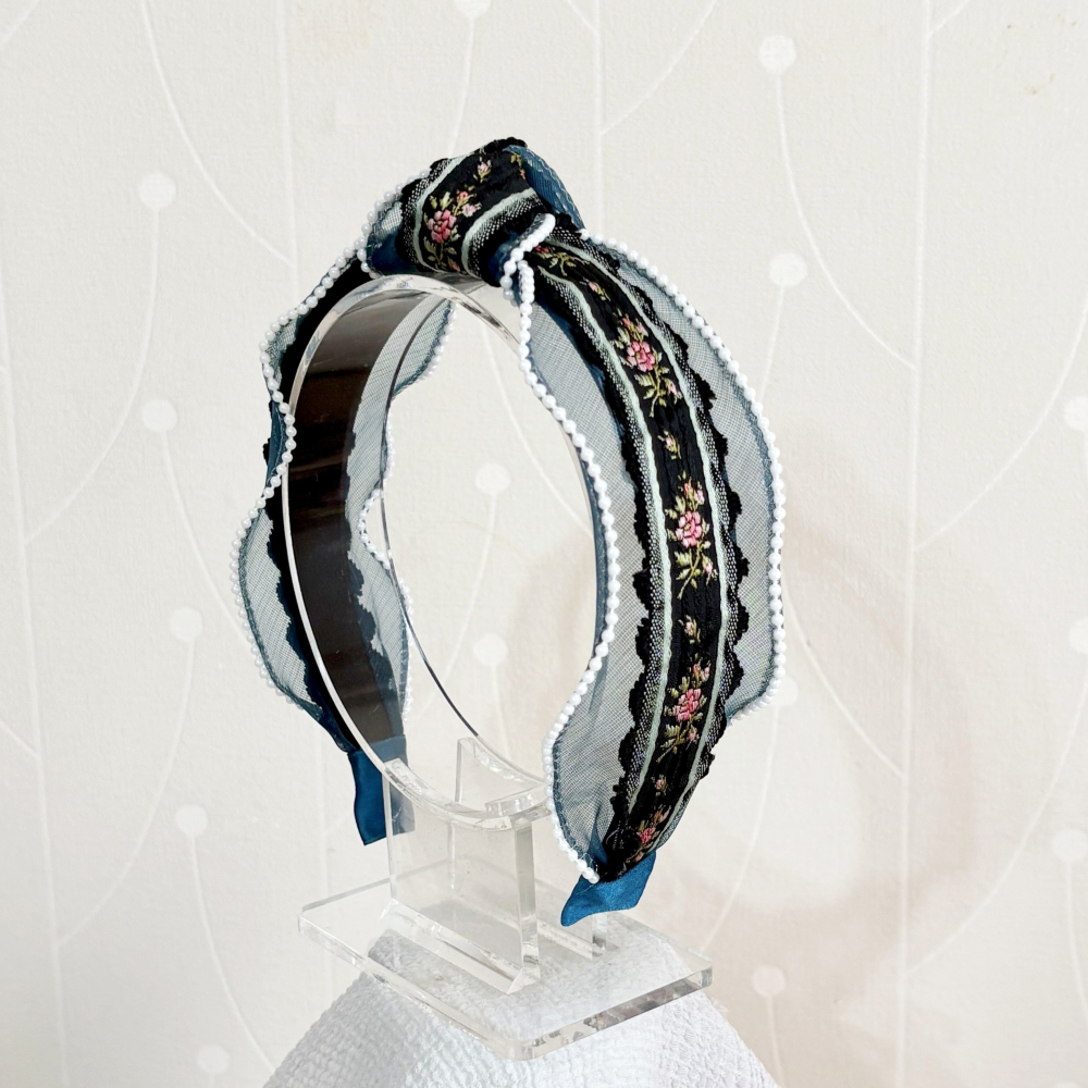 ＊哈娜髮飾＊手工拼接髮箍/ 寬版 寬邊 髮帶式刺繡蕾絲頭箍 髮窟 頭帶 頭飾 法枯 髮估-細節圖4