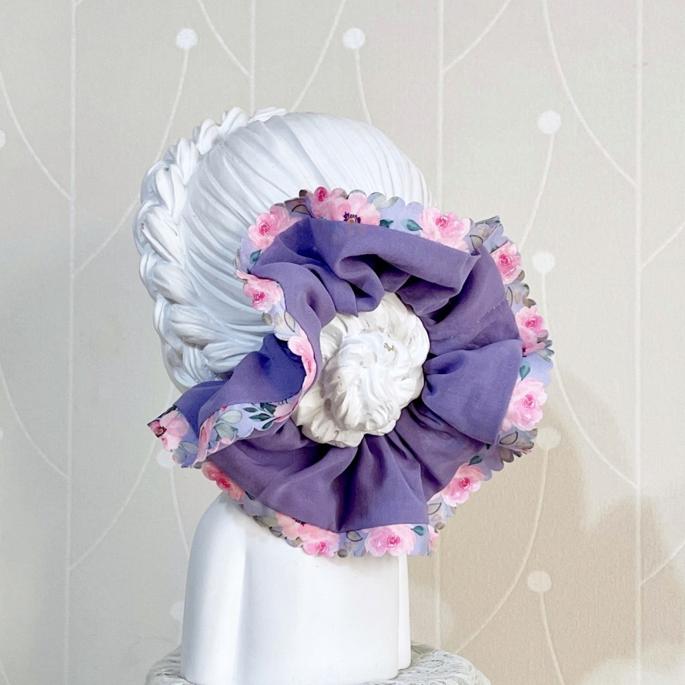 滾邊大腸圈/ 紫色髮圈 波浪邊 大腸髮圈 髮束 髮繩 髮飾 頭飾 禮物 髮量多 髮量少 手工-細節圖2