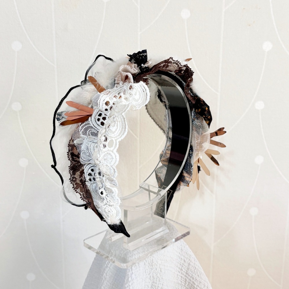 ＊哈娜髮飾＊手工拼接髮箍/ 寬版 寬邊 髮帶式刺繡蕾絲頭箍 髮窟 頭帶 頭飾 法枯 髮估-細節圖2