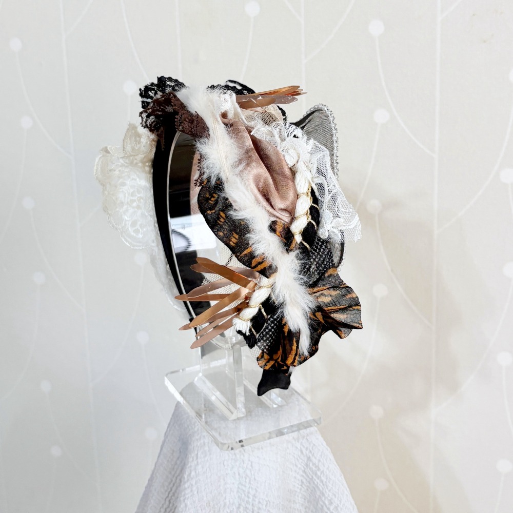 ＊哈娜髮飾＊手工拼接髮箍/ 寬版 寬邊 髮帶式刺繡蕾絲頭箍 髮窟 頭帶 頭飾 法枯 髮估-細節圖4