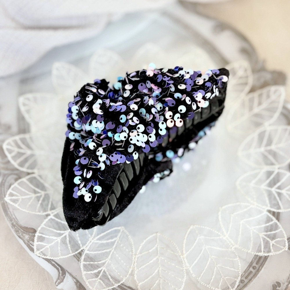 ＊哈娜髮飾＊三角抓夾 /水餃超大鯊魚夾 炫彩亮片 髮量多 馬尾 髮夾 包頭 公主頭 盤髮 頭飾 手工髮飾 獨家-細節圖3