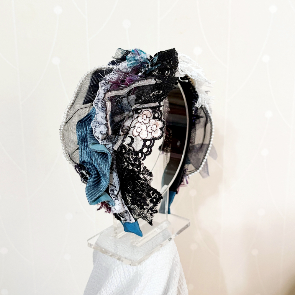 ＊哈娜髮飾＊手工拼接髮箍/ 寬版 寬邊 髮帶式刺繡蕾絲頭箍 髮窟 頭帶 頭飾 法枯 髮估-細節圖2