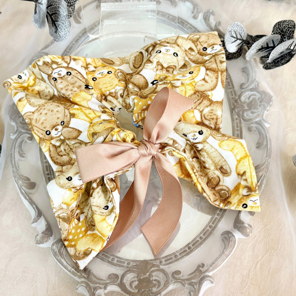 ＊哈娜髮飾＊方形大腸圈/ 髮圈 小熊 腸圈 方型 方巾 大腸髮圈 髮束 髮繩 髮飾 頭飾 禮物 獨家-細節圖5