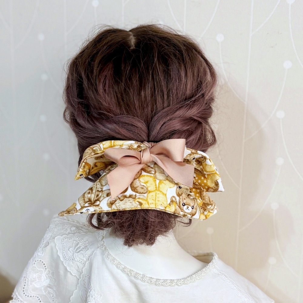 ＊哈娜髮飾＊方形大腸圈/ 髮圈 小熊 腸圈 方型 方巾 大腸髮圈 髮束 髮繩 髮飾 頭飾 禮物 獨家-細節圖4