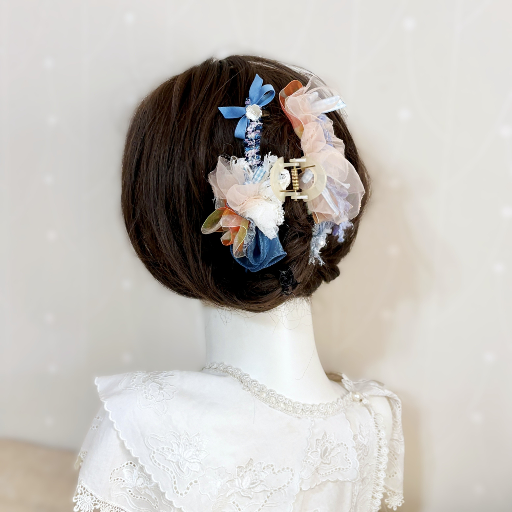 ＊哈娜髮飾＊手工紗線髮夾/毛線鯊魚夾 超大抓夾 拼接 髮量多 髮飾 飾品 新娘頭飾 盤髮 丸子頭 包頭 大鯊魚夾-細節圖2