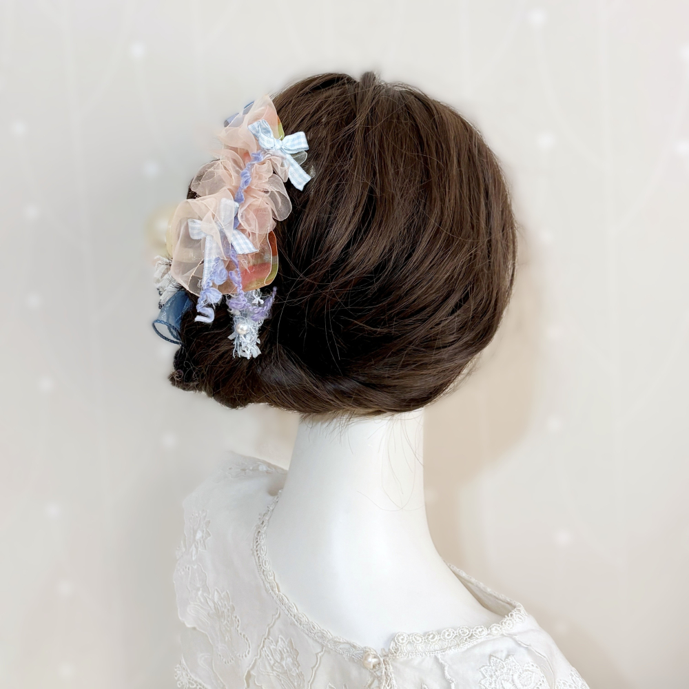 ＊哈娜髮飾＊手工紗線髮夾/毛線鯊魚夾 超大抓夾 拼接 髮量多 髮飾 飾品 新娘頭飾 盤髮 丸子頭 包頭 大鯊魚夾-細節圖3