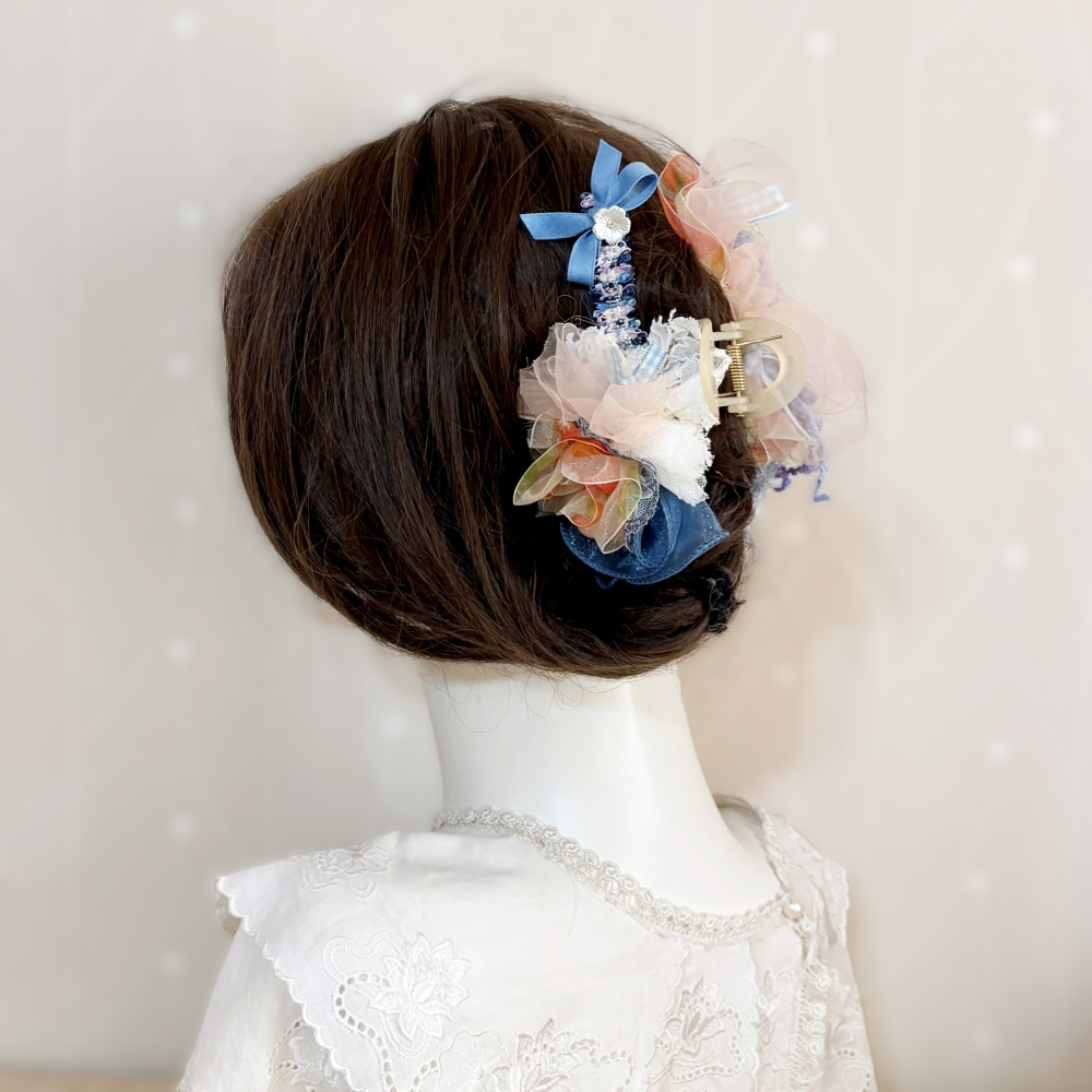 ＊哈娜髮飾＊手工紗線髮夾/毛線鯊魚夾 超大抓夾 拼接 髮量多 髮飾 飾品 新娘頭飾 盤髮 丸子頭 包頭 大鯊魚夾-細節圖4