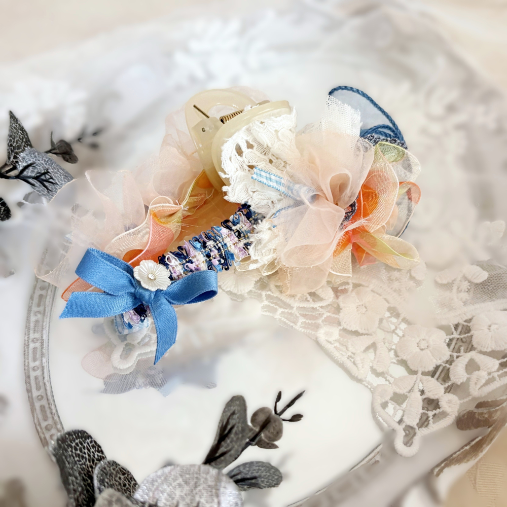 ＊哈娜髮飾＊手工紗線髮夾/毛線鯊魚夾 超大抓夾 拼接 髮量多 髮飾 飾品 新娘頭飾 盤髮 丸子頭 包頭 大鯊魚夾-細節圖5