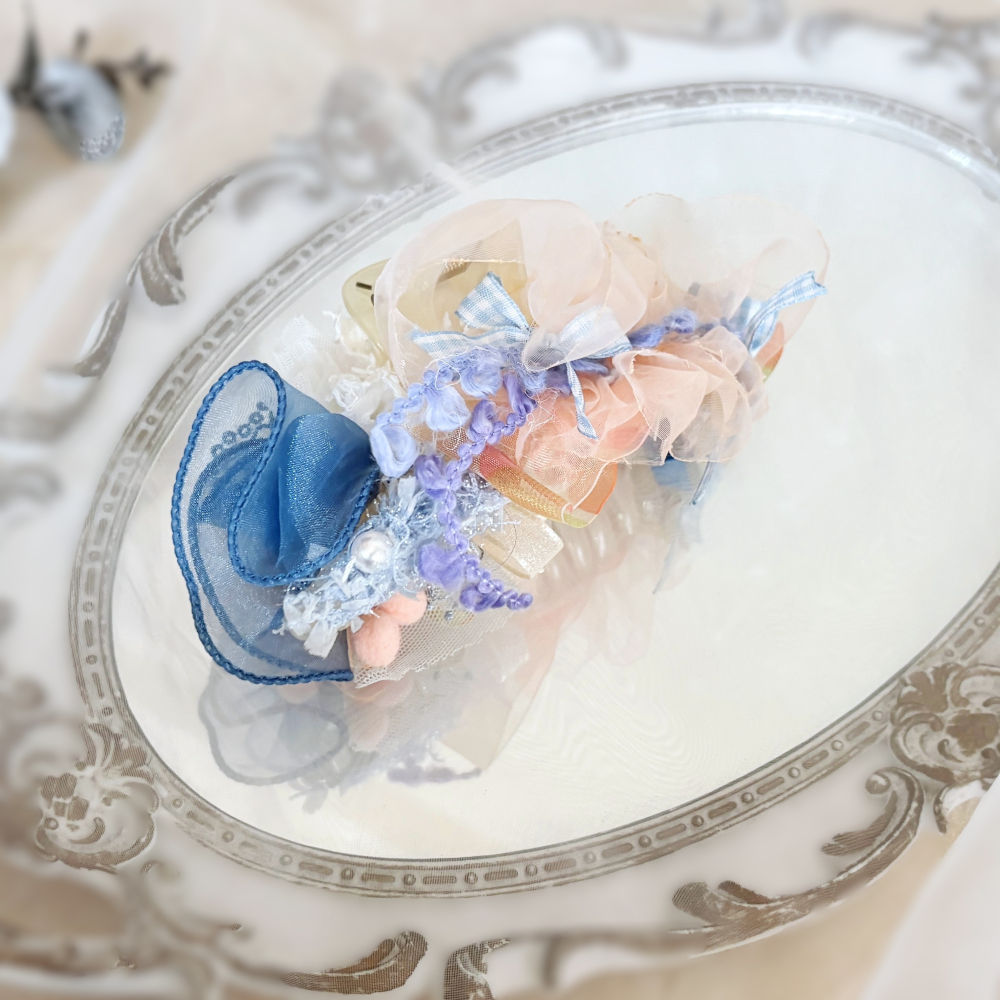 ＊哈娜髮飾＊手工紗線髮夾/毛線鯊魚夾 超大抓夾 拼接 髮量多 髮飾 飾品 新娘頭飾 盤髮 丸子頭 包頭 大鯊魚夾-細節圖7