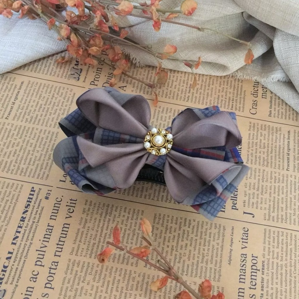 ＊哈娜髮飾＊手工立體蝴蝶結/灰格紋 香蕉夾 相交夾 鯊魚夾 邊夾 髮圈 大腸圈 髮梳 髮叉 髮夾 壓夾 馬尾夾 彈簧夾-細節圖3