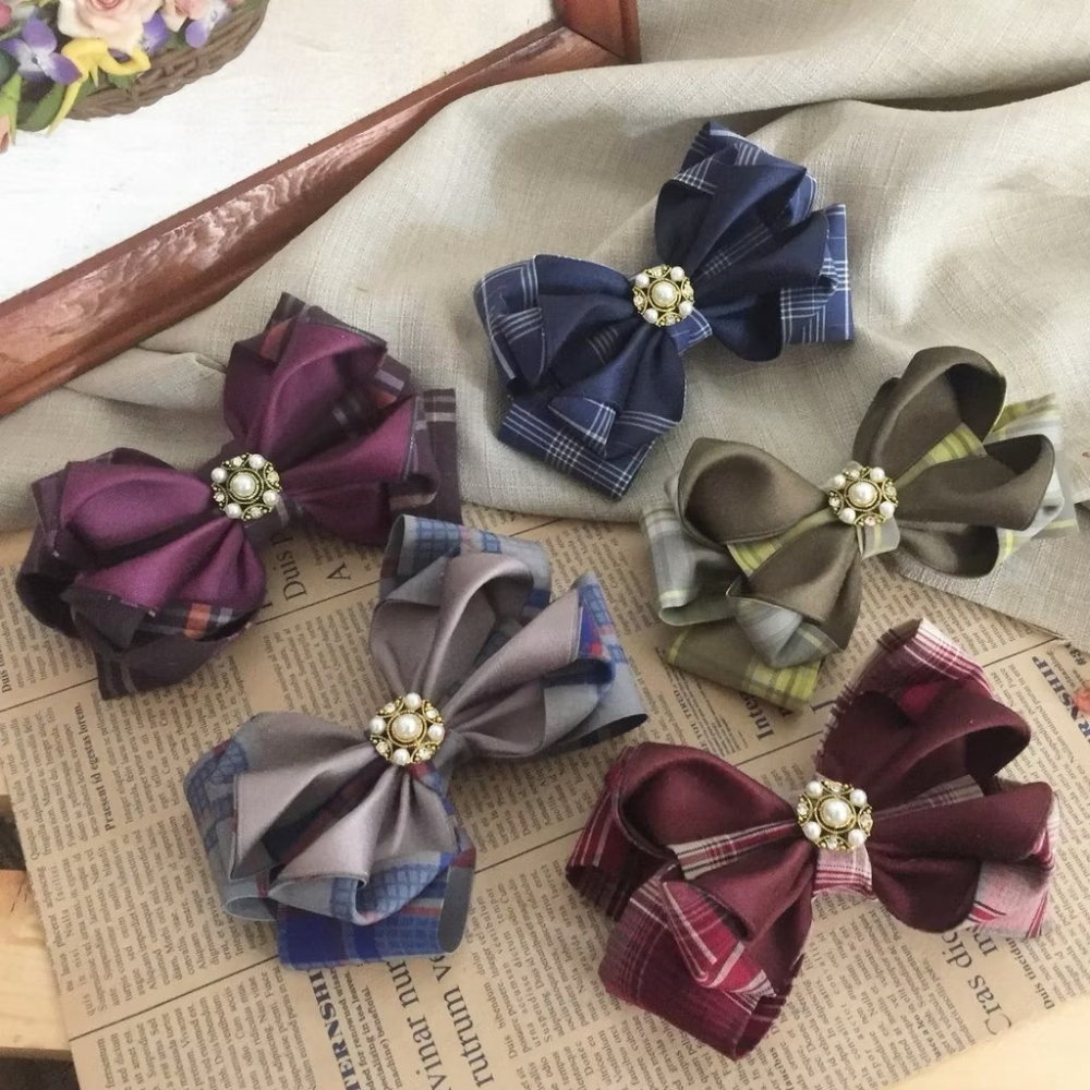 ＊哈娜髮飾＊手工立體蝴蝶結/褐綠格紋香蕉夾 相交夾 鯊魚夾 抓夾 邊夾 髮圈 大腸圈 髮梳 髮夾 壓夾 馬尾夾 彈簧夾-細節圖2