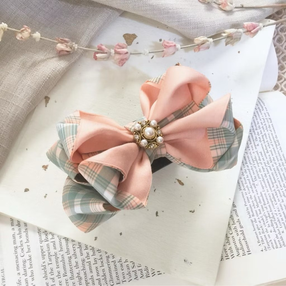 ＊哈娜髮飾＊手工立體蝴蝶結/哈密瓜格紋香蕉夾 相交夾 鯊魚夾 抓夾 邊夾 髮圈 髮梳 髮夾 壓夾 馬尾夾 彈簧夾-細節圖2