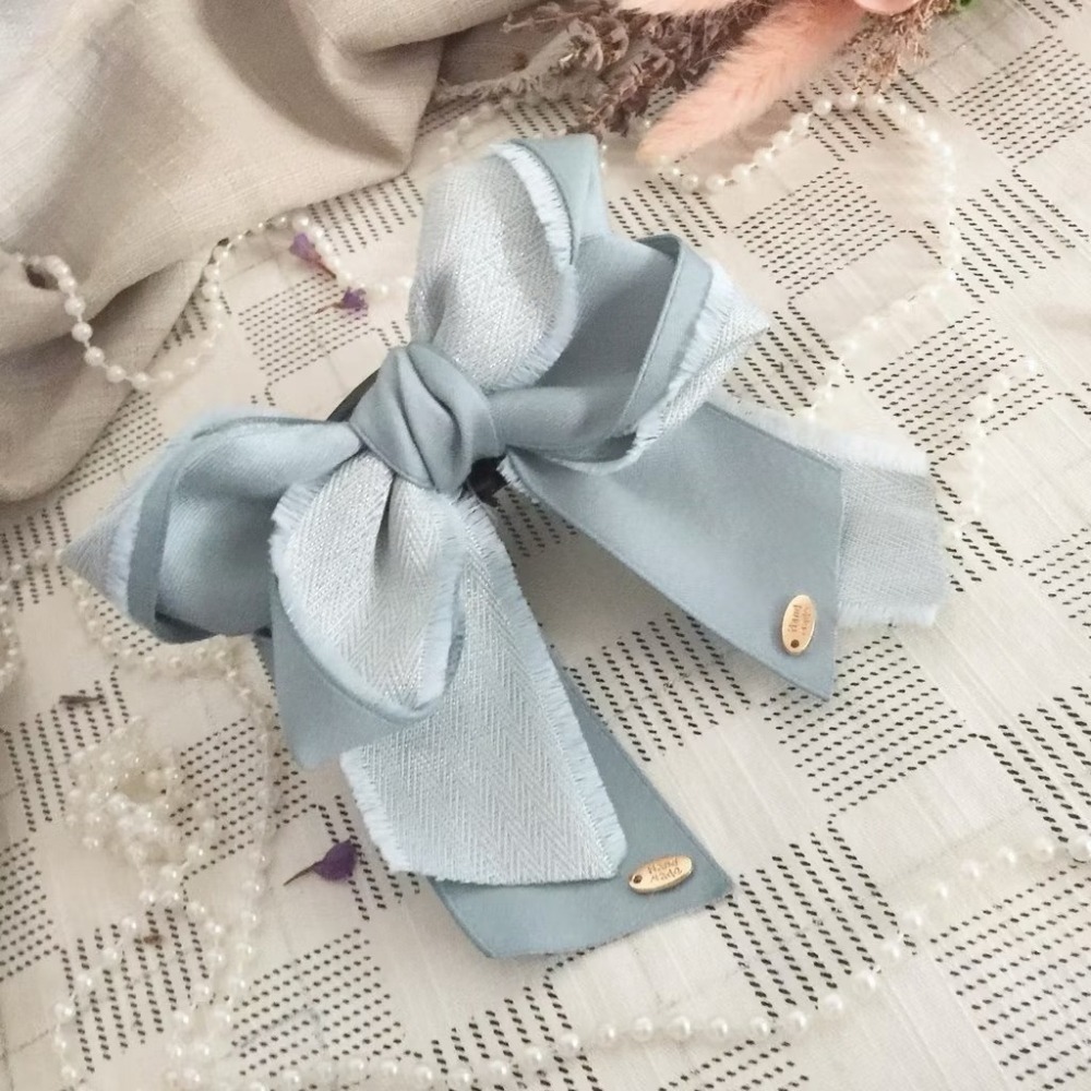 ＊哈娜髮飾＊手工立體蝴蝶結 彈簧夾 藍綠毛邊 馬尾夾 自動夾 香蕉夾 抓夾 鯊魚夾 相交夾 髮圈 髮束 大腸圈 髮梳-細節圖2