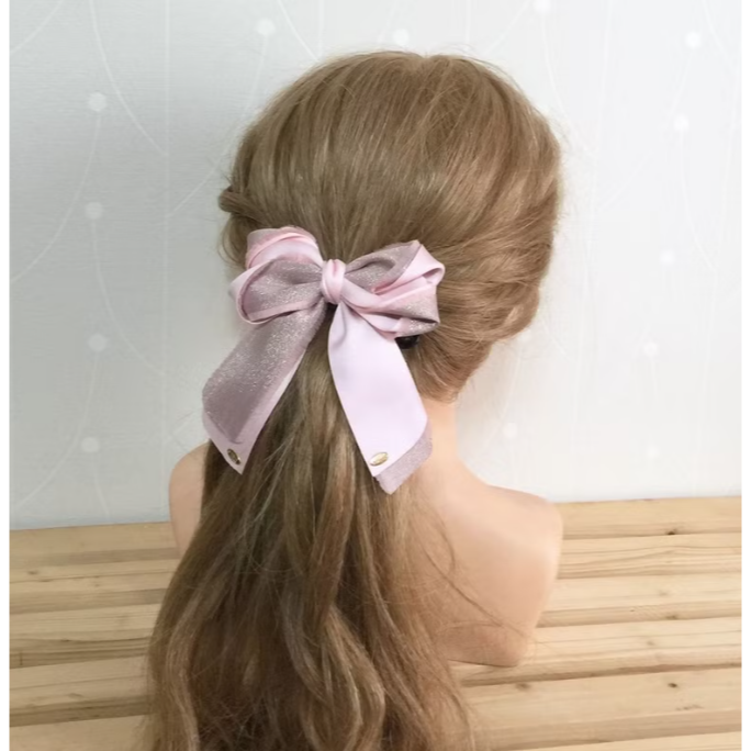 ＊哈娜髮飾＊手工蝴蝶結彈簧夾 粉紅毛邊 馬尾夾 自動夾 法國夾 香蕉夾 抓夾 鯊魚夾 相交夾 髮圈 髮束 大腸圈 髮梳-細節圖2