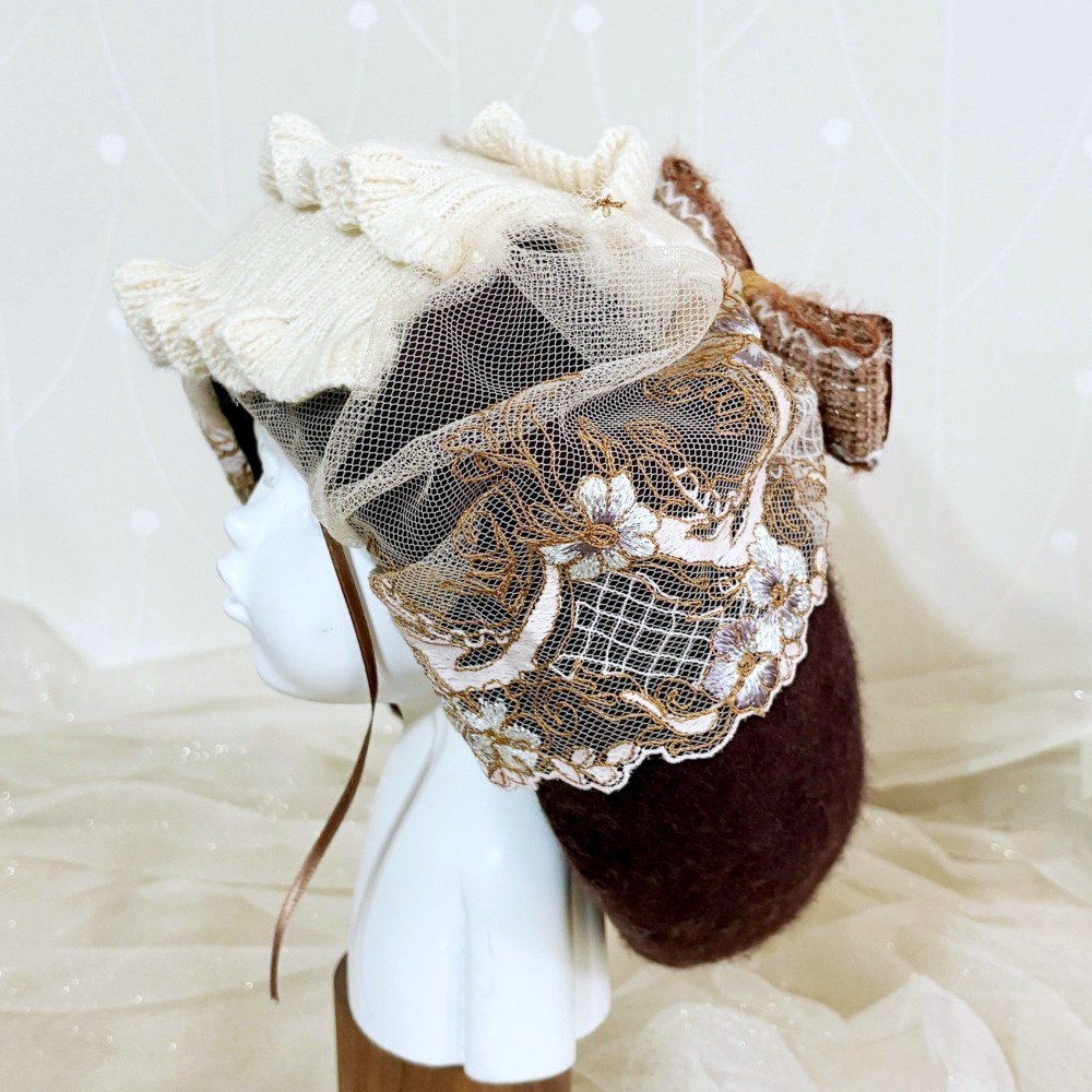 ＊哈娜髮飾＊貝蕾帽 蛋糕裙 貝雷帽 咖啡 beret 毛帽 手工帽 蕾絲帽 帽子 禮帽 蓓蕾帽 頭飾 lolita 禮帽-細節圖3