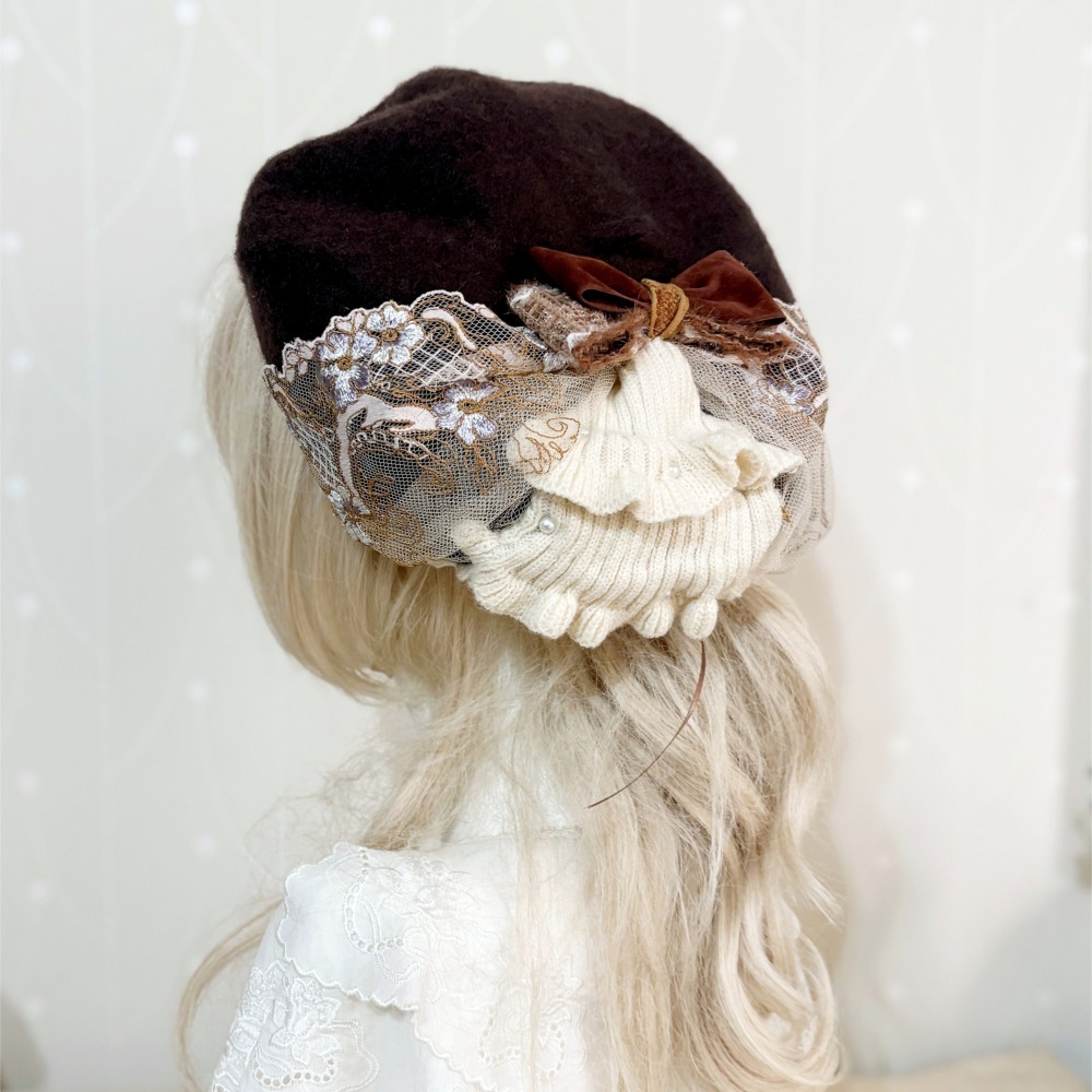 ＊哈娜髮飾＊貝蕾帽 蛋糕裙 貝雷帽 咖啡 beret 毛帽 手工帽 蕾絲帽 帽子 禮帽 蓓蕾帽 頭飾 lolita 禮帽-細節圖5