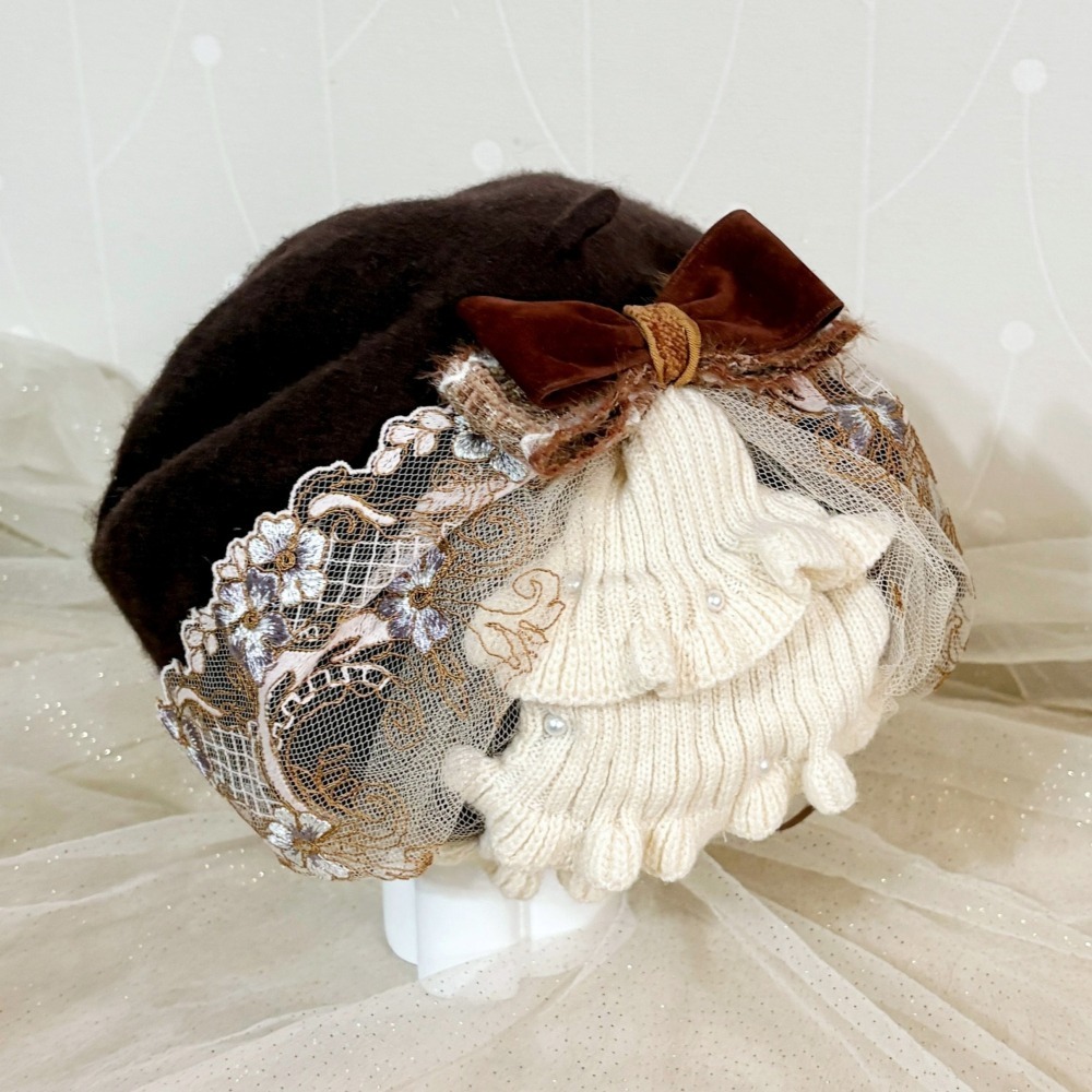 ＊哈娜髮飾＊貝蕾帽 蛋糕裙 貝雷帽 咖啡 beret 毛帽 手工帽 蕾絲帽 帽子 禮帽 蓓蕾帽 頭飾 lolita 禮帽-細節圖6