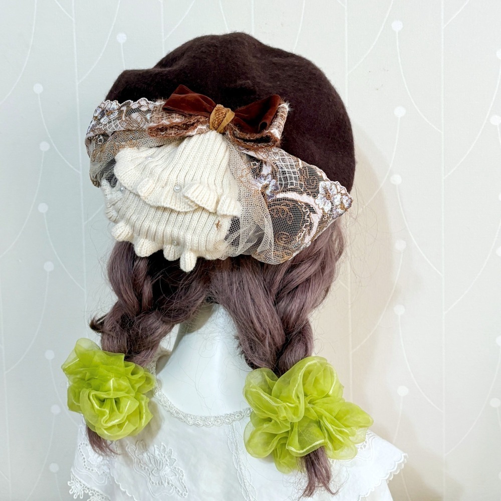 ＊哈娜髮飾＊貝蕾帽 蛋糕裙 貝雷帽 咖啡 beret 毛帽 手工帽 蕾絲帽 帽子 禮帽 蓓蕾帽 頭飾 lolita 禮帽-細節圖4