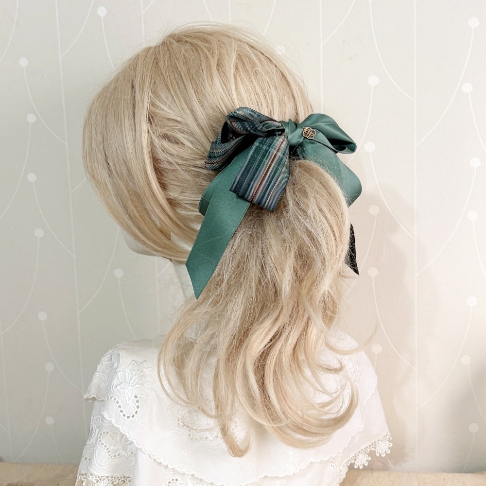 ＊哈娜髮飾＊手工仙女夾 格紋 綠格子 大蝴蝶結 香蕉夾 鯊魚夾 馬尾夾 髮夾 相交夾 包頭抓夾 髮叉 髮梳 邊夾-細節圖4