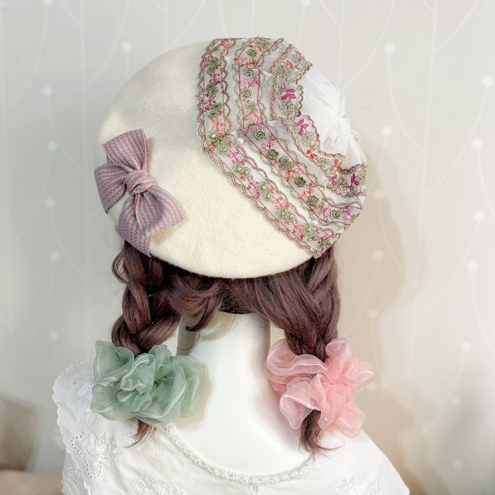 ＊哈娜髮飾＊貝蕾帽 白 貝雷帽 beret 毛帽 手工帽 蕾絲帽 帽子 禮帽 蓓蕾帽 頭飾 lolita 禮帽-細節圖4