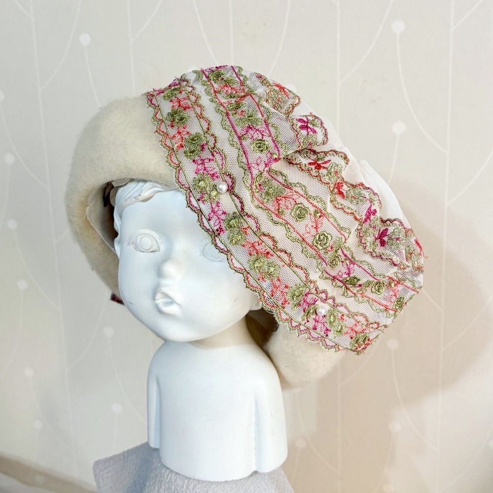 ＊哈娜髮飾＊貝蕾帽 白 貝雷帽 beret 毛帽 手工帽 蕾絲帽 帽子 禮帽 蓓蕾帽 頭飾 lolita 禮帽-細節圖5