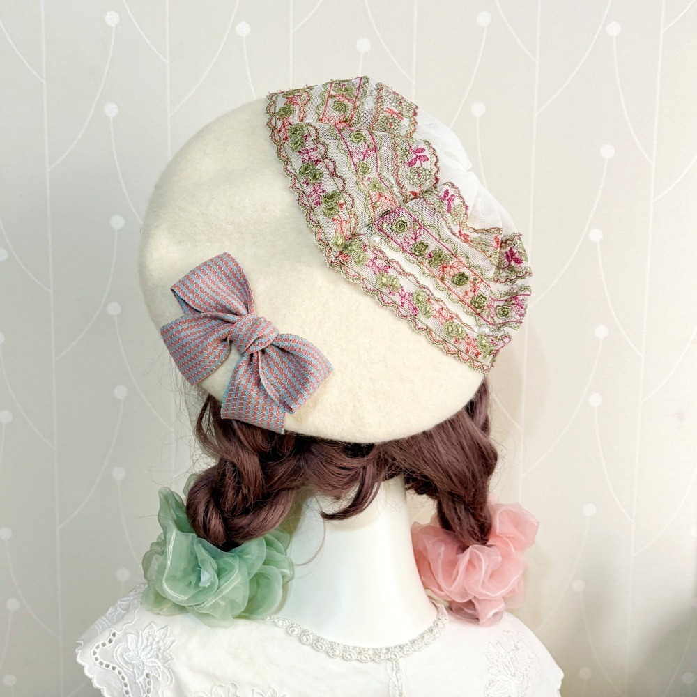 ＊哈娜髮飾＊貝蕾帽 白 貝雷帽 beret 毛帽 手工帽 蕾絲帽 帽子 禮帽 蓓蕾帽 頭飾 lolita 禮帽-細節圖6
