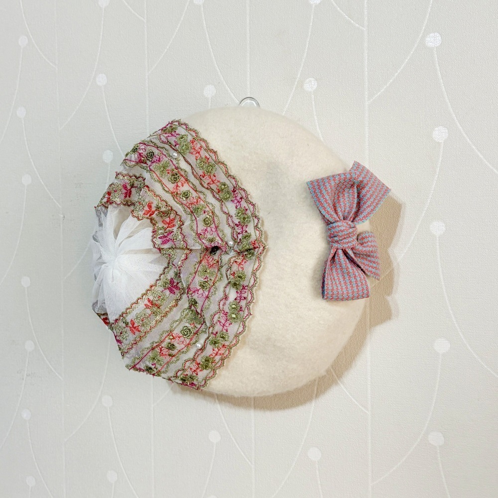 ＊哈娜髮飾＊貝蕾帽 白 貝雷帽 beret 毛帽 手工帽 蕾絲帽 帽子 禮帽 蓓蕾帽 頭飾 lolita 禮帽-細節圖7