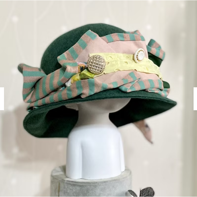 ＊哈娜髮飾＊圓頂帽 復古綠 英式淑女羊毛帽 遮陽帽 帽子 毛帽 盆帽 手工帽 蕾絲帽 禮帽 頭飾 lolita-細節圖2