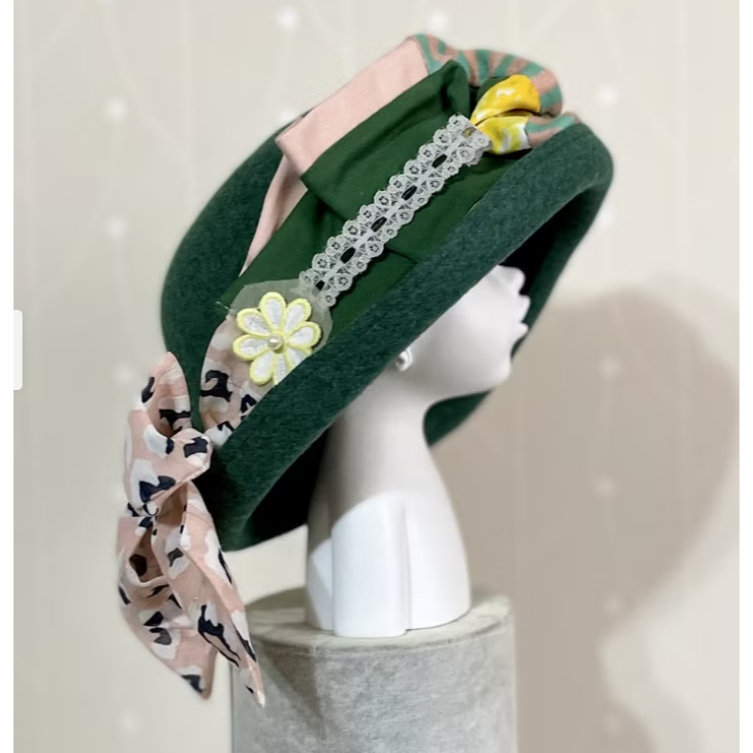 ＊哈娜髮飾＊圓頂帽 復古綠 英式淑女羊毛帽 遮陽帽 帽子 毛帽 盆帽 手工帽 蕾絲帽 禮帽 頭飾 lolita-細節圖4