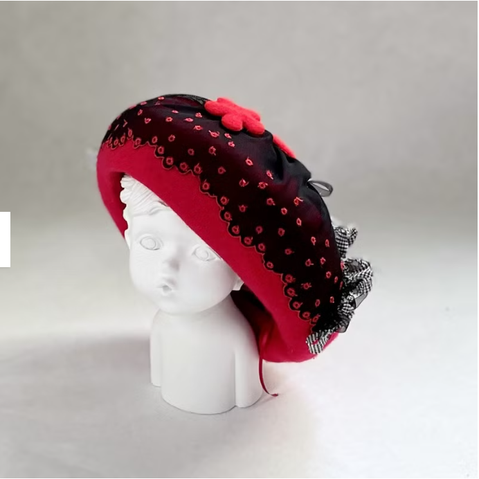 ＊哈娜髮飾＊貝蕾帽 紅色貝雷帽 beret 毛帽 手工帽 童話風 蕾絲帽 帽子 禮帽 蓓蕾帽 頭飾 lolita 禮帽-細節圖2