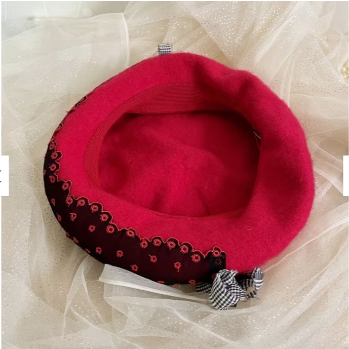 ＊哈娜髮飾＊貝蕾帽 紅色貝雷帽 beret 毛帽 手工帽 童話風 蕾絲帽 帽子 禮帽 蓓蕾帽 頭飾 lolita 禮帽-細節圖3